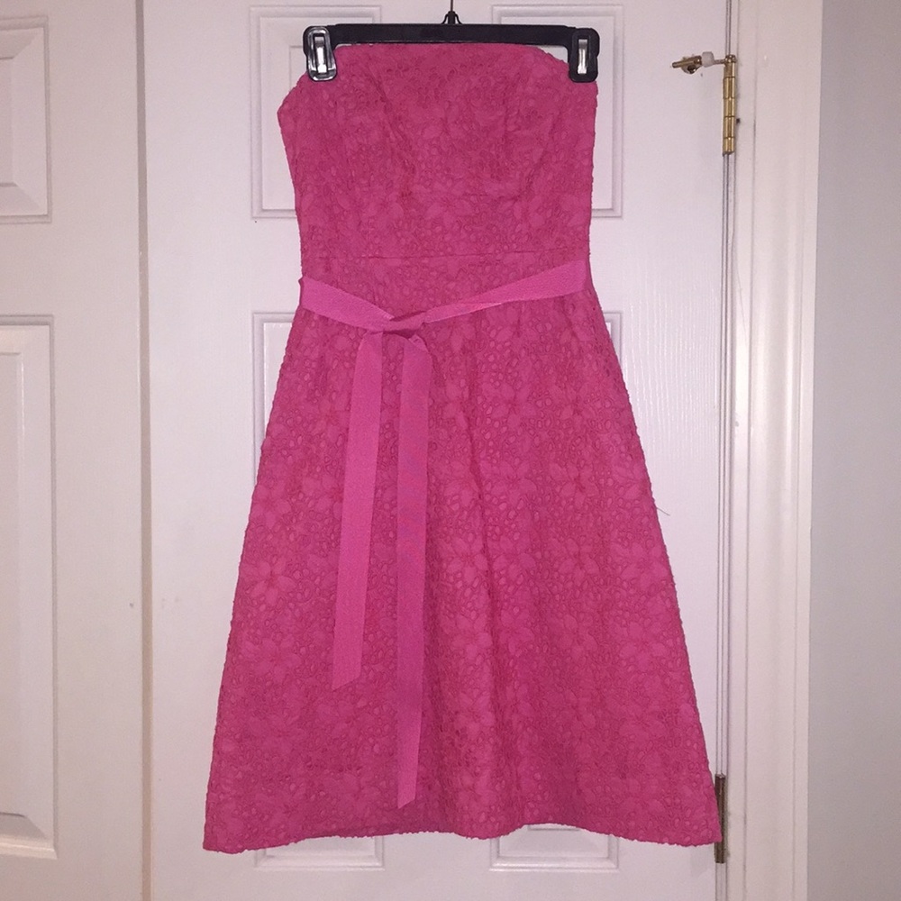 Lilly Pulitzer Hot Pink Eyelet Strapless Dress